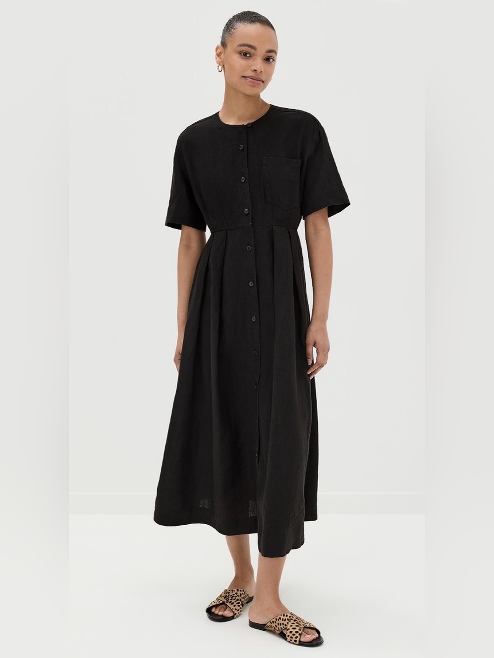 JENNI KAYNE Day Dress Linen Black L